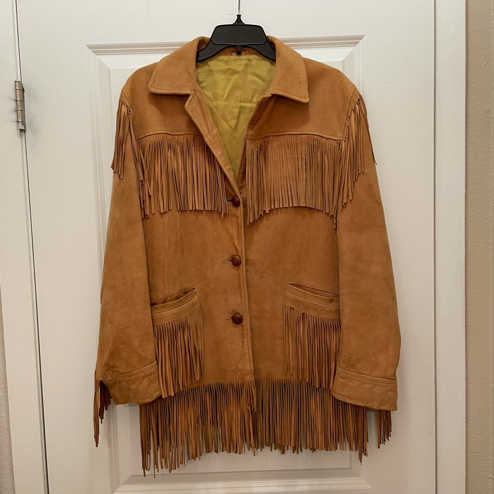 Vintage Deerskin Trading Post Fringe Leather Jacket Size Med-large